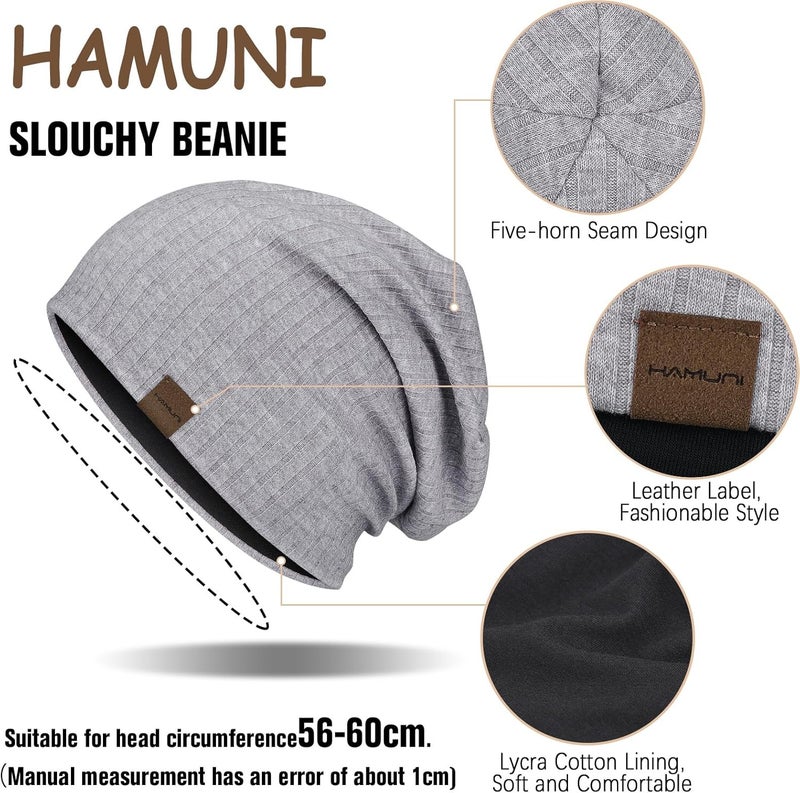 HAMUNI Slouchy Beanie for Men Women Soft Lightweight Running Beanie Hat Chemo Cap Skull Cap - Image 2